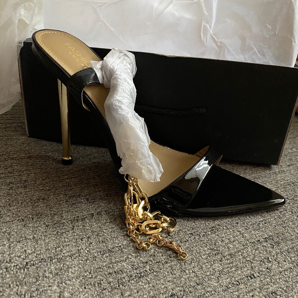 FN Gold Lock Heels